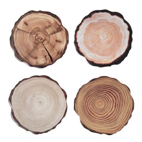 4 Pc Round Ceramic Coasters (Wood Log)