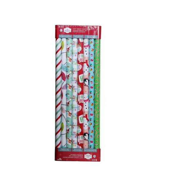 Holiday Time Christmas Wrapping Paper 8 Rolls Assortment, Quantity 144 square feet