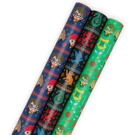 Hallmark Harry Potter Christmas Wrapping Paper with Cutlines on Reverse (3 Rolls: 60 sq. ft.)