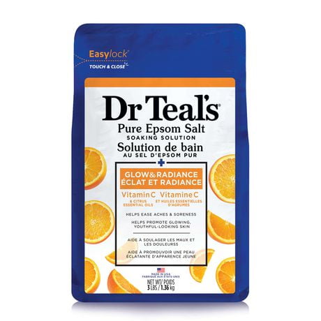 Dr Teal’s Salt Soak with Pure Epsom Salt, Glow & Radiance with Vitamin C & Citrus Essential Oils (Packaging May Vary)