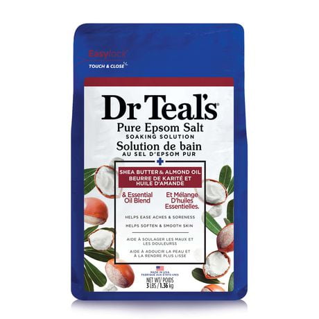 Dr Teal's Solution de bain au sel d'epsom pur, Beurre de karité et huile d'amande 1.36 kg / 3lbs