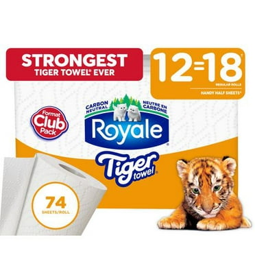 Royale Tiger Towel Paper Towel, 12 Equal 18 Handy Half Sheet Rolls, 2-Ply, 74 Half Sheets