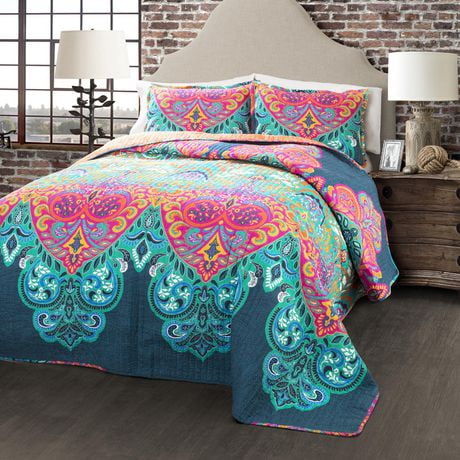 Lush Decor Boho Chic Quilt Turquoise/Navy 3Pc F/Q