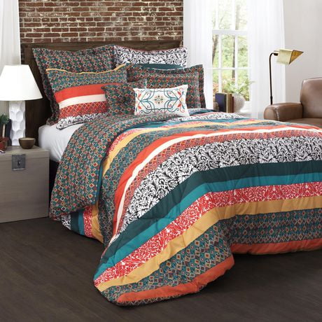 Lush Decor Boho Stripe Comforters 7Pc F/Q