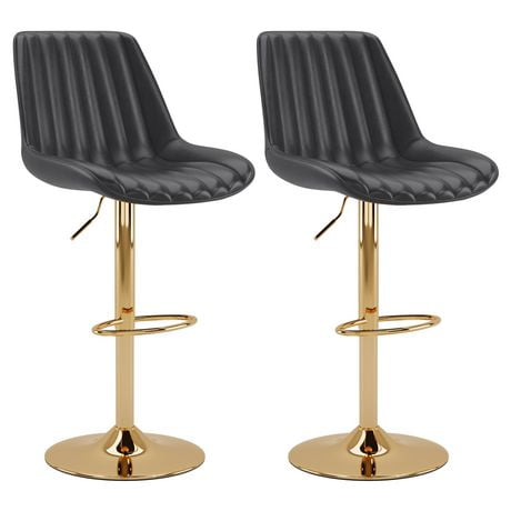 Arwen Faux Leather Adjustable Height Gold Base Barstools - Set of 2