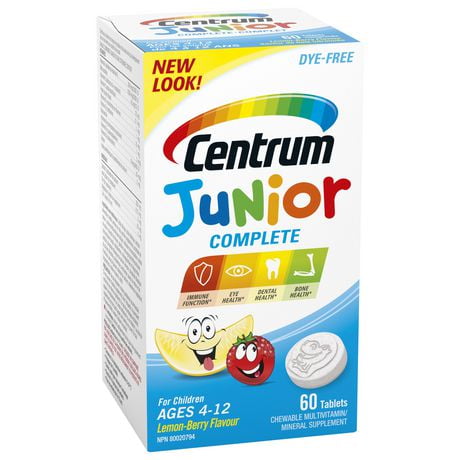 Centrum Junior Complet, un supplément complet de vitamines et de vitamine D à croquer, en format de 60 comprimés 60 comprimés