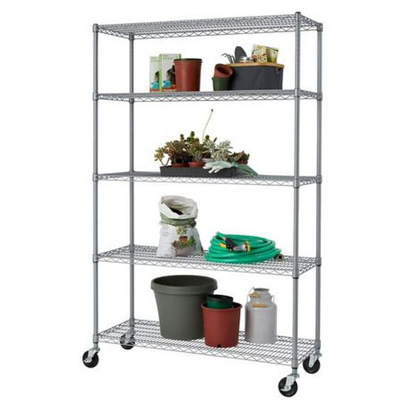 TRINITY 5-Tier Outdoor Wire Shelving Rack | 48" X 18" X 72" | Nsf | Includes Wheels | Gray
