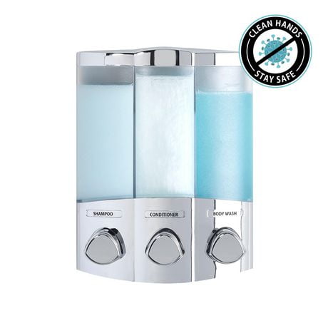 Better Living Products 76344-1 EURO Series TRIO 3 Chamber Wall Mount Soap and Shower Dispenser Chrome