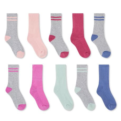 George Girls' Crew Socks 10-Pack, Sizes 11-2/3-6
