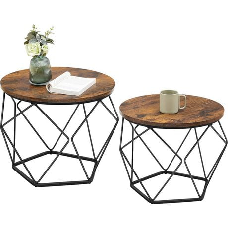 Boutique Home Tables d'appoint rondes au design géométrique moderne, ensemble de 2 tables d'appoint