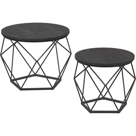 Boutique Home Modern Geometric Design Round Coffee Accent Tables, Set of 2 Side Tables