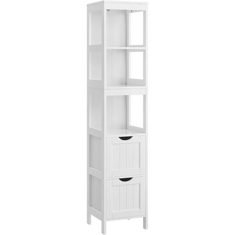 Boutique Home Armoire de rangement haute pour salle de bain avec 2 tiroirs et 3 étagères ouvertes, blanc