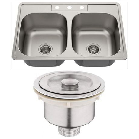 American Imaginations 33-in. W Above Counter Brushed Nickel Kitchen Sink Set For 3H8-in. Center Faucet - Strainer Included AI-29398