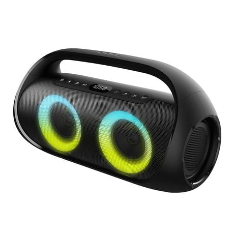 onn. Bluetooth Portable FM Boombox with Multicolour LED Lighting, 16 Hours Playtime