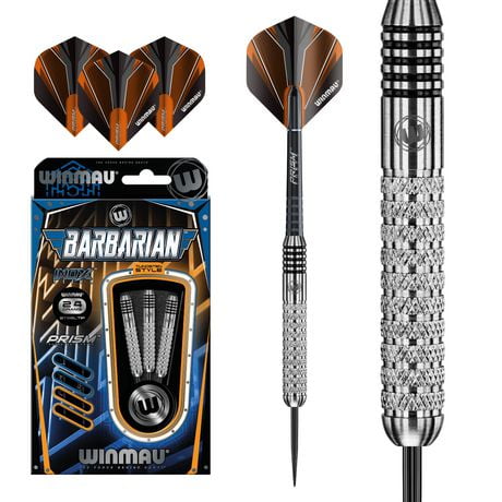 Winmau® Barbarian Inox Steel Tungsten-Style Darts - Includes Three Steel-Tip Tungsten-Style Darts, Three Prism Force Shafts and Three Prism Alpha Flights - 24 grams