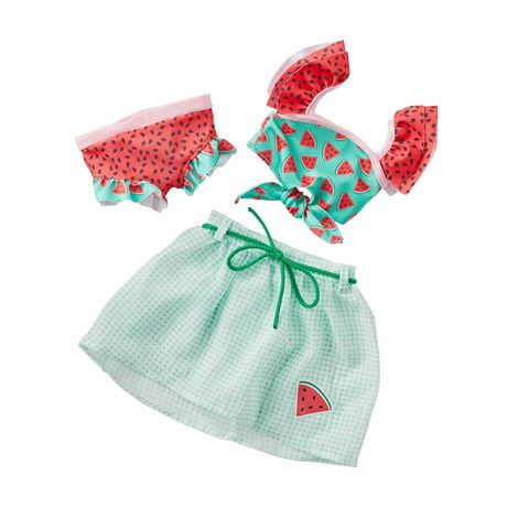 My Life As 3-Piece Watermelon Doll Swimsuit with Cover-Up, Green & Red, Perfectly sized for 18” My Life As Dolls