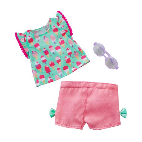 My Life As 3-Piece Ice Cream Shirt & Shorts Doll Outfit, Pink & Green ...