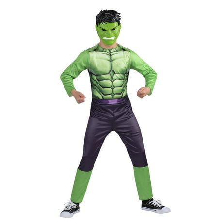 MARVEL’S HULK YOUTH COSTUME - Poly Jersey Jumpsuit with Printed Design and 3D Half Mask
