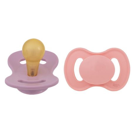 Lot de 2 sucettes Lullaby Planet | Adorable design rond en latex | Design fonctionnel à la mode et confortable | Brise Corail Rose & Lavande | 6-18 mois