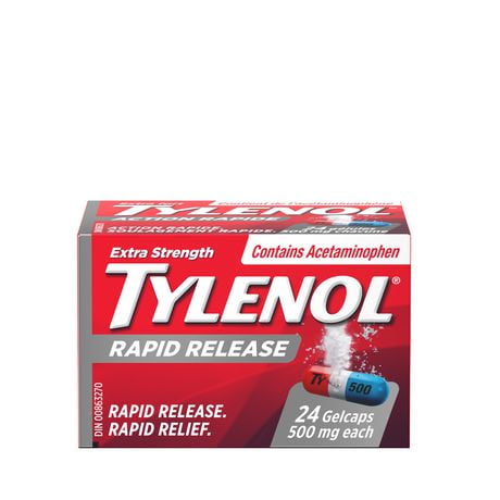 Tylenol Extra fort en gélules Action rapide - Comprimés d'acétaminophène USP - 24 gélules à 500 mg chacune 24 gélules