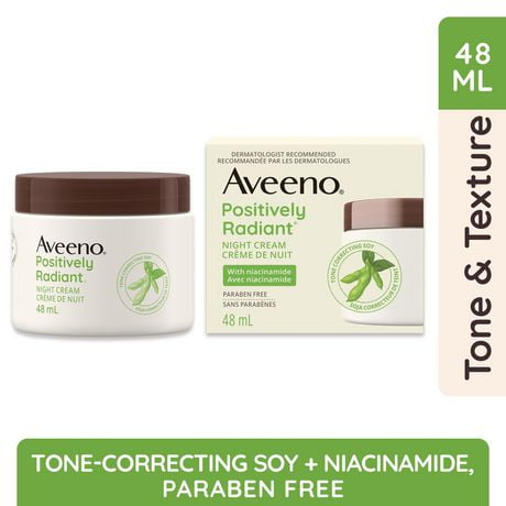 Aveeno Positively Radiant Night Cream, Face Moisturizer, Skin Tone, Dark Spots, Niacinamide, Soy, 48 mL
