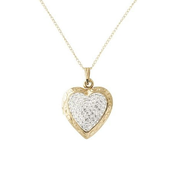 10K Yellow Gold 20mm Heart Locket with Crystals