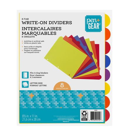PEN+GEAR DURABLE VIEW WRITE ON 8 TAB  DIVIDER, WRITE ON TAB
