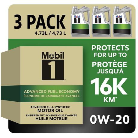 Mobil 1™ Advanced Fuel Economy Full Synthetic Motor Oil 0W-20, 3 x 4.73 L