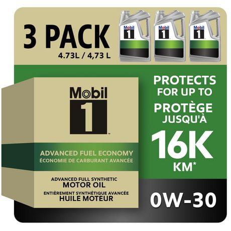 Mobil 1™ Advanced Fuel Economy Full Synthetic Motor Oil 0W-30, 3 x 4.73 L