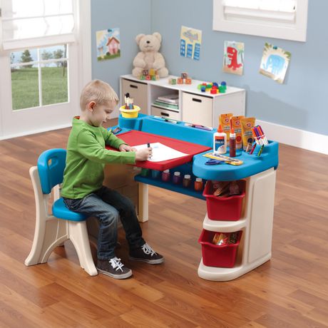 step2 art master desk includes a sturdy 11 inch stool