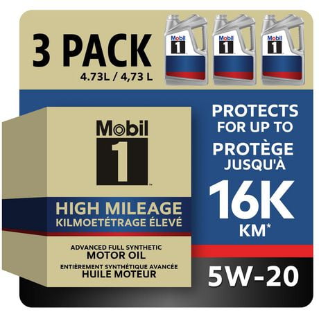 Mobil 1™ High Mileage Full Synthetic Motor Oil 5W-20, 3 x 4.73 L
