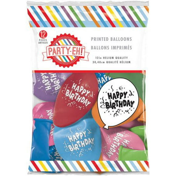 Party-Eh! Latex Balloons, 12 Printed Balloons