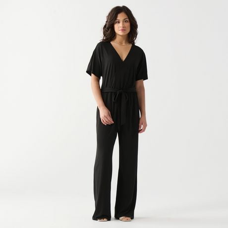 DV Full length V-neck jumpsuit with S/S and tie belt