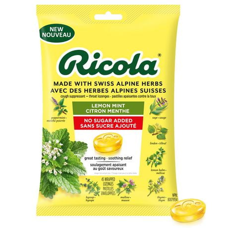 Ricola Lemon Mint No Sugar Added Throat Drops,, 45 Count