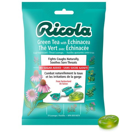Pastilles pour soulager le mal de gorge Ricola à saveur de thé vert avec échinacée 19 pastilles