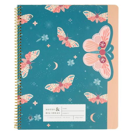 U Style Mystic Moths 1 Subject Notebook, 80 Sheets, College Rule