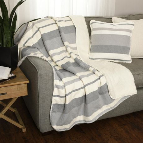 Canadian Signature Striped Reversible Sherpa Throw Blanket | Walmart Canada