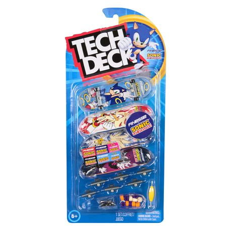 Tech Deck, Coffret de 4 fingerboards Ultra DLX, Finesse + Sonic le hérisson, Mini-skateboards personnalisables à collectionner, jouets pour enfants à partir de 6 ans