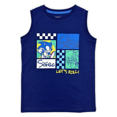 Sonic sleeveless muscle tank top for boys, Sizes XS to XL