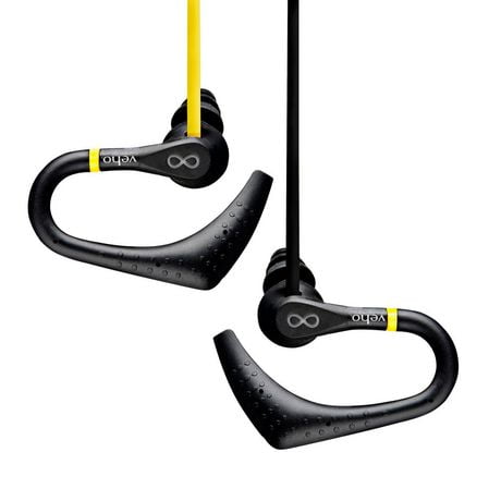 Écouteurs Sport sans fil ZS-2 de Veho avec Crochet d'Oreille Résistant à l'eau - Bluetooth - jaune & noir