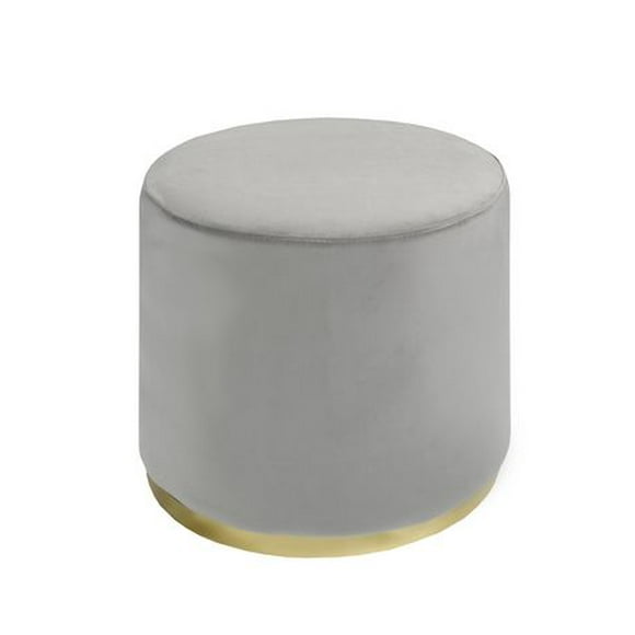 K-LIVING ROUND TUFTED OTTOMAN WITH STAINLESS STEEL GOLD BASE IN LIGHT GREY SUEDE
