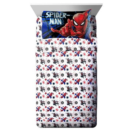 Marvel Spider-Man Ensemble de Draps 3-Pièces pour Lit 1 Place, 100 % Polyester Pour Lit 1 Place