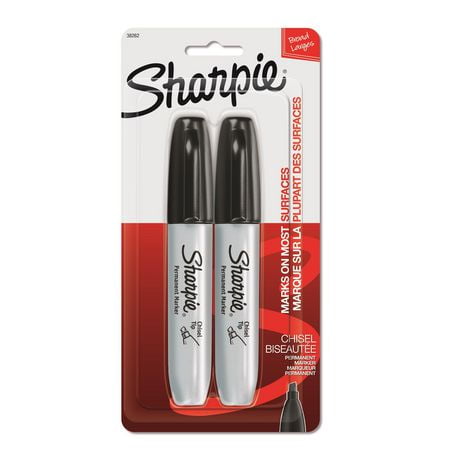 Sharpie Chisel Tip Permanent Markers, Black, 2-Pack, Chisel Tip