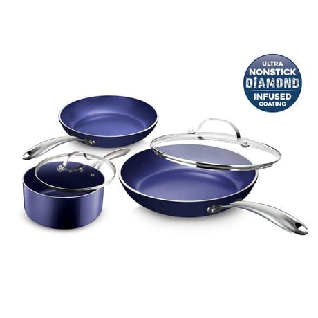 GraniteStone Blue Pots and Pans Set 5 Piece Cookware Set with Ultra Nonstick Durable Mineral & Diamond Triple Coated Surface, Stainless Steel Stay Cool Handles