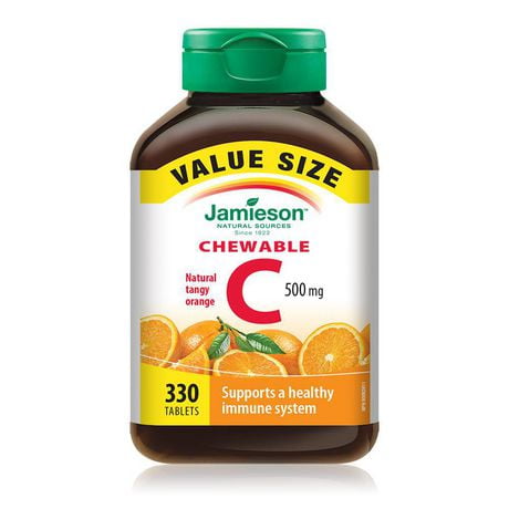 Jamieson Chewable Vitamin C 500 mg Tangy Orange Flavour Value Size, 330 Chewable Tablets
