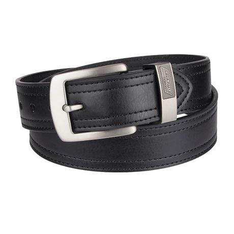 Genuine Dickies Men's 40 mm Industrial Strength with Logo Metal Loop Black Leather Belt