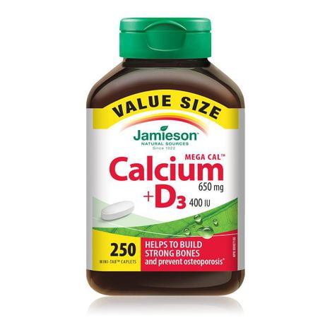 Jamieson Mega Cal Calcium 650 mg + Vitamin D3 400 IU Value Size, 250 Caplets