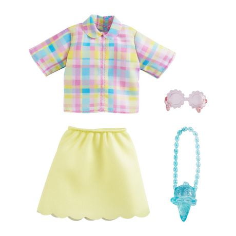 ​Barbie Fashion Pack with Pastel Plaid Top, Yellow Skirt, Circle Sunglasses & Ice Cream Purse
