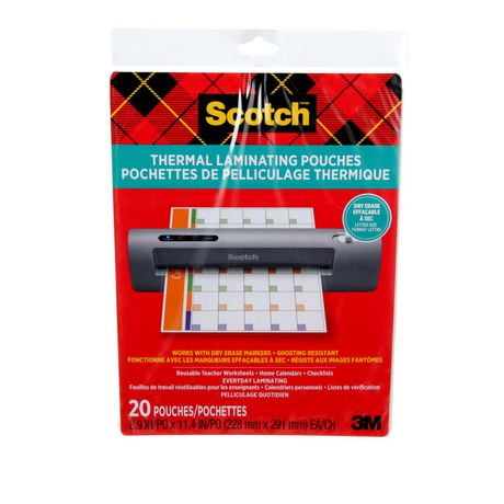 Scotch™ Thermal Laminating Pouches TP3854-20DE-EF, 8.9 in x 11.4 in (228 mm x 291 mm), 20 pouches per pack, 228mm x 291mm 20 puches/pack