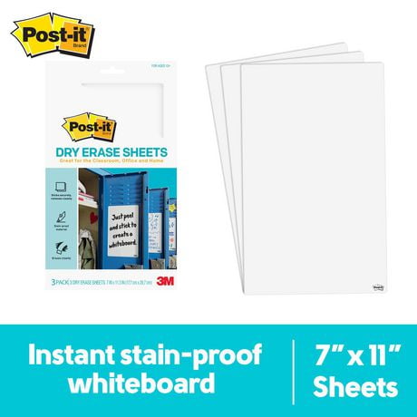 Post-it® Dry Erase Sheets DEFSHEETS-3PK, 7 in x 11.3 in (177 mm x 288 mm), 177 mm x 288 mm, 3/Pack
